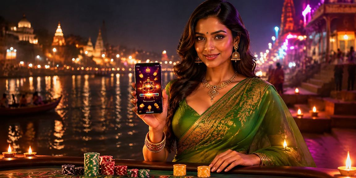 Varanasi ghat with deposit and saree festival theme